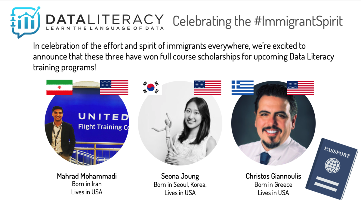 Announcing the Winners of the 1st Data Literacy Immigrant Spirit Scholarship Contest! | Data Literacy  