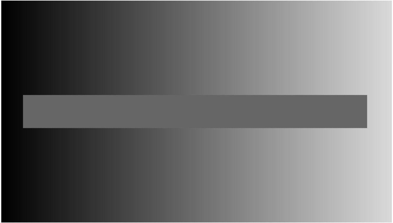 A thin, horizontal, gray rectangle within a larger rectangle with a gradient from dark to light. The gradient of the larger rectangle creates an optical illusion: the inner rectangle seems to change in saturation level, but its shading is actually constant.