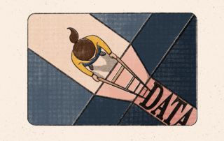 Women on a path leading to data