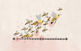 Illustration of bees swarming around a fake axis