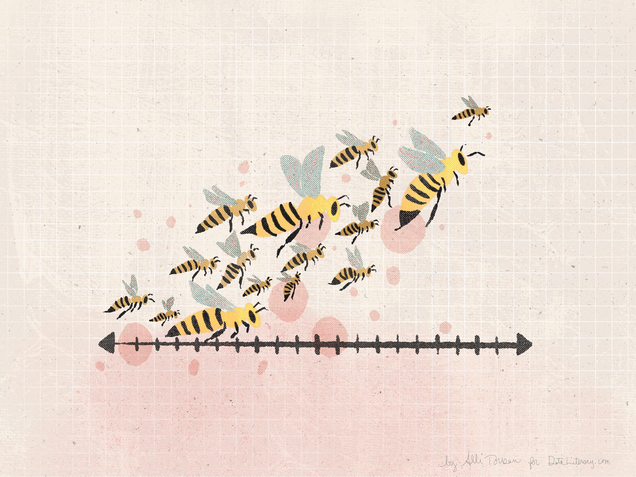 Illustration of bees swarming around a fake axis