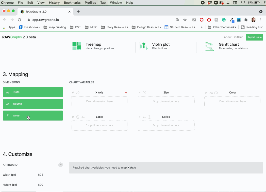 GIF showing someone dragging variables into the RawGraphs.io web app