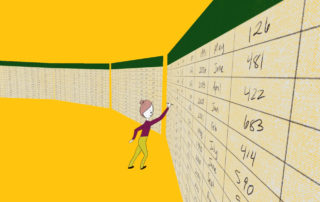 image of a woman writing on a giant spreadsheet