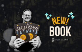 Ben Jones holding his new book called Leading in the Age of Data with text "new book" next to him