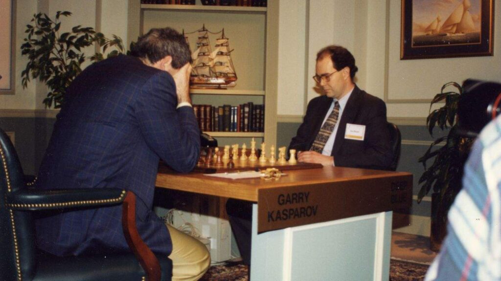 Garry Kasparov and the Deep Blue team’s Joe Hoane during the 1997 rematch in New York City