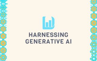 Tan background with blue data literacy logo and course name harnessing generative AI in middle. Along both sides is a beautiful flower inspired pattern.